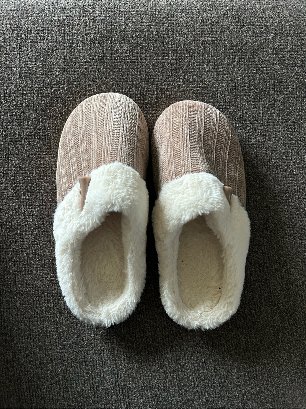 Kids Cozy Faux-Fur Lined Slip-On Slippers - Cream/Tan